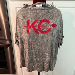 Gray and Red Short Sleeve Tee with Bold Design